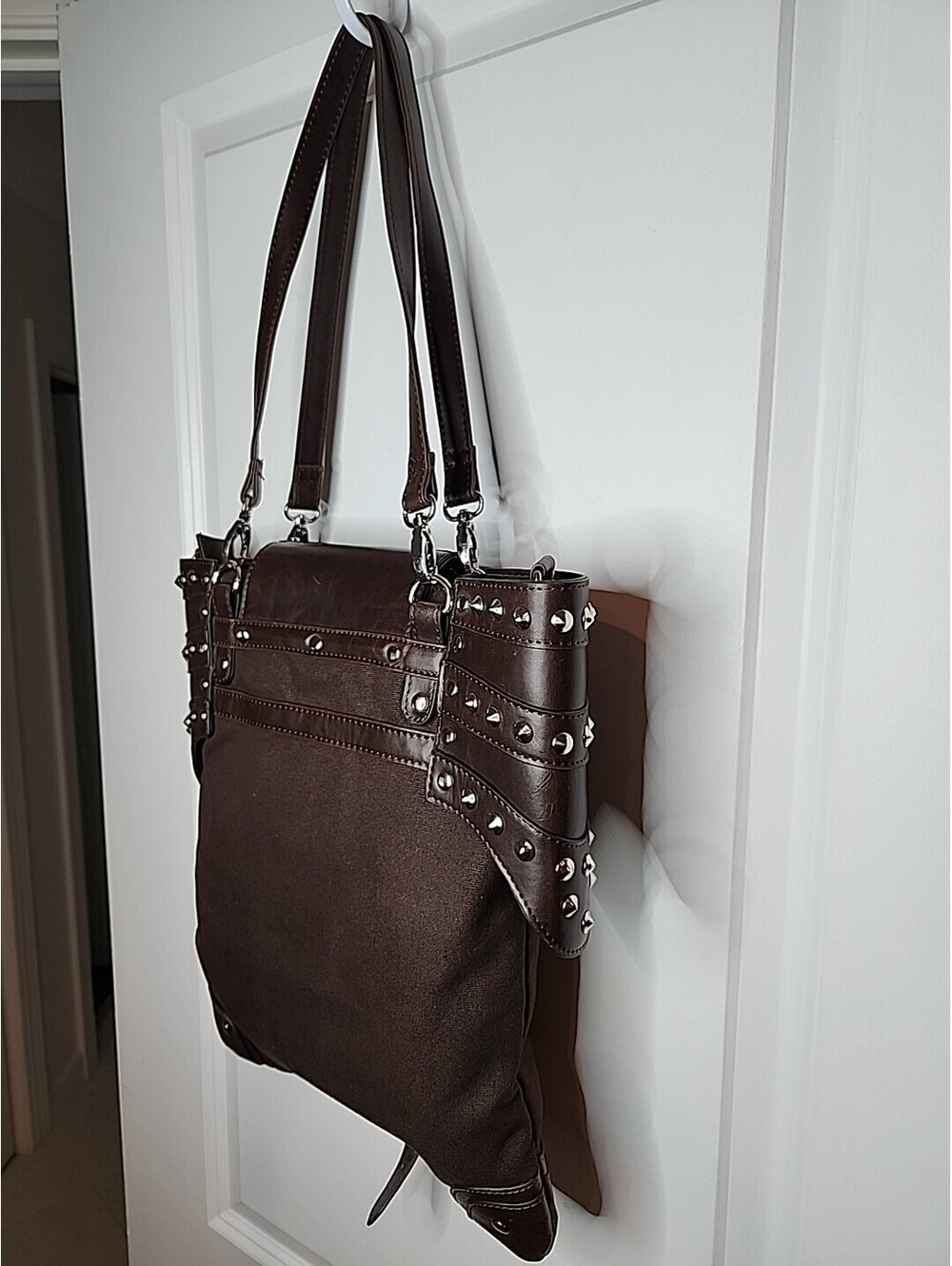 Restyle Brown Studded Bag Armor Steampunk Goth Rocker Medieval Purse Bag NWT - Picture 7 of 9